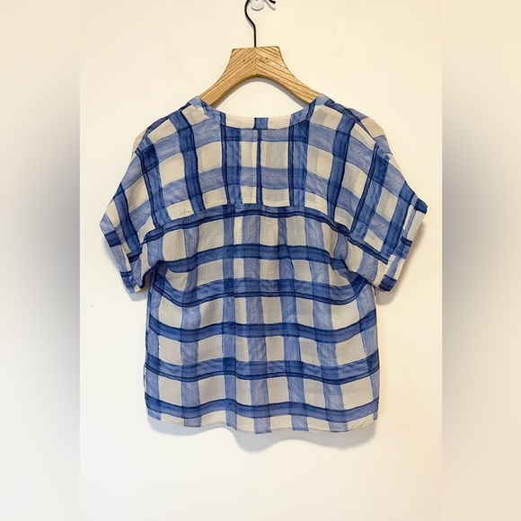 Maeve Anthropologie silk Blue White Plaid Tierra Buttondown , sz : XS - Picture 9 of 11